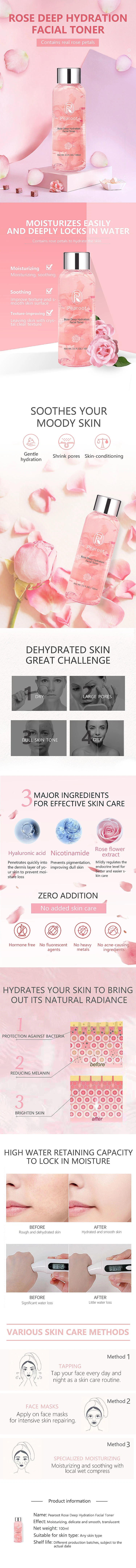 Face Skin Care Moisturize Pearoot Rose Deep Hydration Facial Toner Beauty